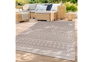 TT Home In-& Outdoor Teppich Wetterfest Balkon Küche Wohnzimmer Boho Rauten Design, Farbe: Beige 3, Größe:160x220 cm