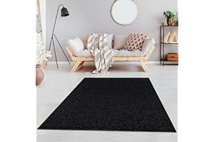 JIMRI Fashion4Home - Tappeto a pelo corto in tinta unita per salotto, cameretta dei bambini, camera da letto, studio, ufficio, corridoio e cucina, colore: nero/antracite, dimensioni: 160 x 230 cm