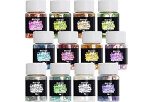 Belle Vous 12 Pack Set de Botes de Purpurina Holográfica para Manualidades - 10g X 12 Colores - Manualidades, Arte, Epoxi, Vasos, Resina, Decorar Bodas - Purpurina para Uñas, Cuerpo, Cara, Slime