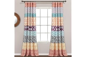 Lush Decor Bohemian Stripe Window Curtain Panel Pair, 84" L x 52" W, Fuchsia & Orange