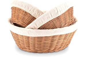 Decorasian Cestino per il pane intrecciato in rattan – Cestino per il pane rotondo in set da 3 pezzi con panno di lino – Cestino rotondo piccolo e grande