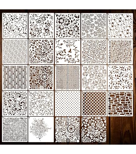 Ouligay 16PC Reusable Craft Stencils – 6x6 Inch Geometric Patterns For Painting On Wood, Walls, Fabric