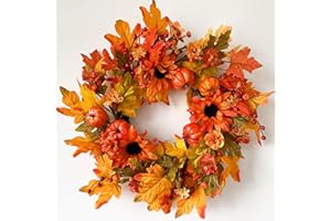 HOMEKAREN Fall Wreaths for Front Door 22 Inch, Fall Wreath with Pumpkin Maple Leaf Berry, Autumn Wreath for Thanksgiving Harvest Festival Decorations Indoor and Outdoor