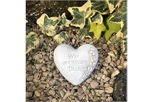 Radami Grabherz Gedenkstein - Wir vermissen Dich - Grabschmuck Grabdeko Trauerherz 10cm, Handarbeit - Handbemalt