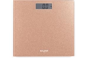 Salter 9037 RGGL3R Rosa Oro Brillo Escala Digital de Baño, Plataforma de Vidrio Templado, Pantalla LCD de fácil lectura grande y peso instantáneo Lea paso en función, Peso Máximo 180Kg / 28st 8lbs