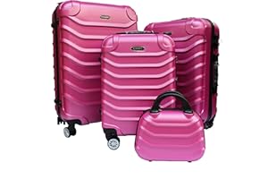 R.Leone Valigia da 1 pezzo Fino a Set 4 Trolley Rigido grande, medio, bagaglio a mano e beauty case 4 ruote in ABS 2026 (Rosa, XS Beauty case)