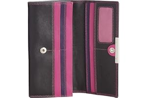 VISCONTI Damski portfel z prawdziwej skóry z 9 przegródkami – blokada RFID, czarny/fioletowy, Nowoczesny