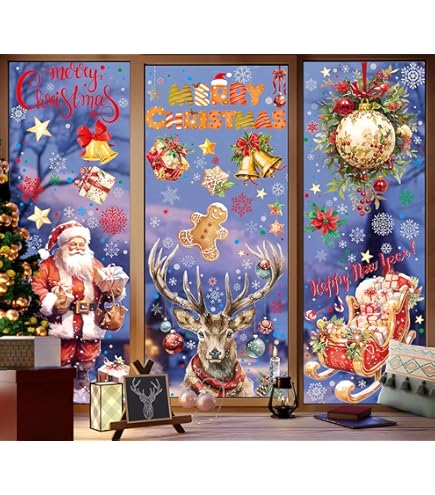 Stickers Fenêtre Noël Électrostatiques - Lot De 10 Feuilles Décoratives Amovibles Et Réutilisables