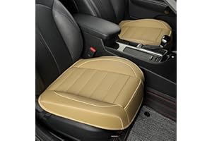 Vankerful 2 Pack Leather Front Car Seat Covers,Bottom Seat Covers for Cars,Driver Car Seat Cushion Cover,Luxury Seat Protectors,for Most Vehicles,Sedan,Truck,SUV(Beige)