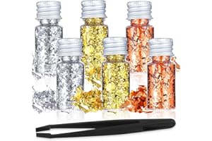 APAUSVCM 6Stk Blatt Gold Flocken,Goldfolie Flocken zum Basteln,Goldfolie Papier Dekorfolie Papier Blattgold Imitation Deko,Multifunktions Blattgoldblätter mit Clip,für Küche Mousse Kuchen Backen Handwerk Nägel