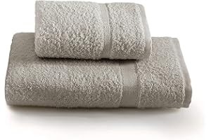 Gabel Set Asciugamano con Ospite, Tinta Unita, 100% Cotone, Grigio, 100 x 60 cm
