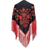 Châle Espagnol Multicouleur Avec Franges - Noir Et Rouge - Polyester - Vintage Neuf Avec étiquettes