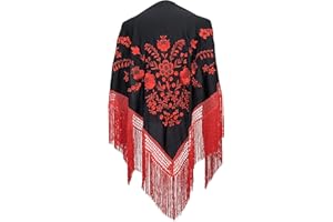 La Senorita Sciarpa in manton spagnola ricamata. Foulard flamenco per abito equo, sivigliana o flamenco. [160 x 80 cm] Dimensione ideale per tutte le età [ragazze e donne]