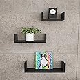 Lavish Home Floating Shelves-U Shape Wall Shelf Set with Hidden Brackets, 3 Sizes to Display Decor, Books, Photos, More-Hardware Included (Black)