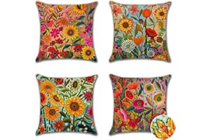 Ohok Outdoor Waterproof Cushion Covers 45x45 cm Pack of 4 Decorative Throw Cushion Covers Cushion Case for Sofa Couch Bed Living Room Outdoor Patio Garden Farmhouse Home Decor (Sunflower Flower)