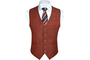 HISDERN Gilet da Abito da Uomo a Quadri Classico Elegante Panciotto Uomo in Cotone Formale Casual Scozzese Senza Maniche da Matrimonio con Tasche