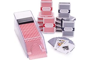 BRYBELLY Blackjack Basics Set – Enthält Dealer Shoe + Abwurftablett & 12 Decks mit kunststoffbeschichteten Spielkarten (6 rot, 6 blau) Kartenspiel im Casino-Stil für Gambling Spiele und Familienspielabend