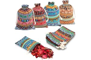 PuretéavHom 20 Pezzi Sacchetti Juta Bomboniere 10x14cm Sacchi di Juta con Coulisse Sacchetti Confetti Matrimonio Riutilizzabili Stile Etnico per Feste Gioielli Sacchetti Portaconfetti Laurea Natale