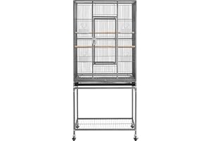 costoffs Large Bird Cage Parrot Cage Metal Budgie Cage Cockatiel Cage Bird Aviary with Rolling Stand Pet Home for Conures Parakeets Lovebird Black