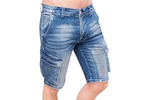 Evoga Jeans Pantacourt Homme Cargo Denim Bleu Décontracté avec Poches Latéraux