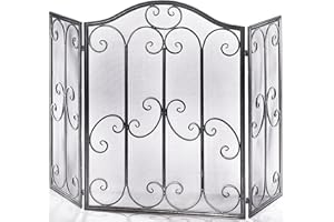 ‎KOBOLO Kobolo Fireplace Guard Spark Protection Spark Guard Metal Brushed Black Silver 85 cm High