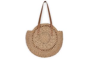 Woodland Leathers Women's Straw Shoulder Bag, Medium & Large Summer Beach Tote with Zipper, Durable Leather Handles, Women Holiday Shoulder Bag with Versatile Styles and Colours