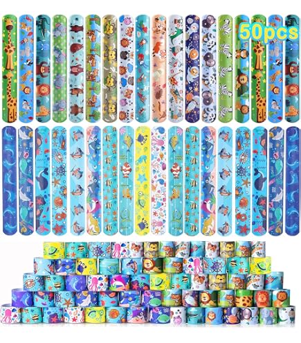 100 Stück Schlagarmbänder (Slap Bands) – Bunte Designs, Mit Metallkern & Kunstleder