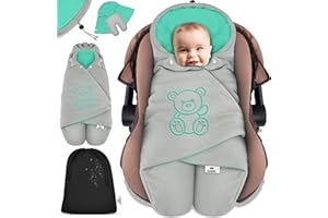 KIDIZ® Coperta invernale con cappuccio + borsa universale per ovetto, seggiolino auto, ad esempio per Maxi-Cosi, Römer per passeggino, passeggino e tutti i sistemi di cinture a 3 e 5 punti