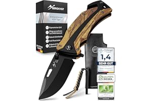 ‎BERGKVIST BERGKVIST® K29 Klappmesser Tiger (Einhandmesser) - 3-in-1 Taschenmesser aus Echtholz für Outdoor, Camping & Survival - ausgezeichnet mit dem Bronze A' Design Award 2021 - inkl. Feuerstahl & Tasche