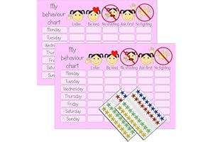 kids2learn Girls Reusable Behaviour Reward Chart & Stickers (TWIN PACK) Two Pink Charts