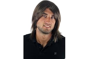 WIG ME UP Longue perruque pour homme, style jeune, décontracté et à la mode, avec raie au milieu de couleur châtain GFW892-10 Toupet