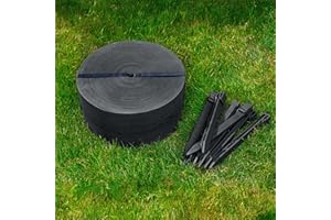 UNIGARDIA Borde Jardín Exterior 20 m x 13 cm x 3 mm – Bordura Flexible con 20 Estacas de Anclaje – Separador para Césped de Plástico Reciclado con Decoración de Madera, Color Negro