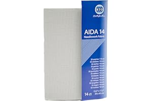 RTO Aida 14 Count Cross Stitch, 100% Cotton, Grey, 39 x 45 cm