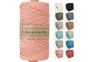 Likeecords Hilo de macramé de 4 mm x 100 m, cuerda de algodón natural, cuerda de macramé, cordón de algodón para manualidades, para bolsos, tapices de pared, colgadores de plantas (harina de carne)