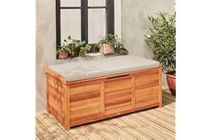 Alice's Garden - Coffre de jardin 200L en bois - Caja beige - 125x60cm rangement coussins avec 2 vérins et poignées