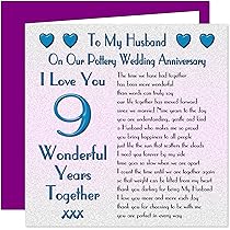 My Husband 9th Wedding Anniversary Card On Our Pottery Anniversary 9 Years Sentimental Verse I Love You Amazon Co Uk Office Products