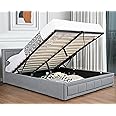 Ottoman Bed Super King Bed Frame, UKFR Linen Fabric Grey Upholstered Ottoman Storage Bed with Gas Lift End Opening Wooden Slats With Storage Bed (6ft Super King 190 x 214, No Mattress)