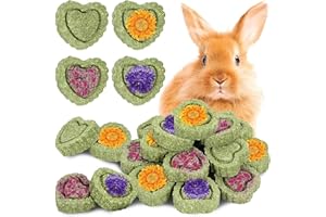 LZMDISU 20PCS Bunny Chew Toys, Rabbit Treats for Bunny's Teeth, Natural Timothy Hay Cakes for Rabbits, Chinchilla, Hamster, Guinea Pig, Safe Rabbit Toys for Teeth