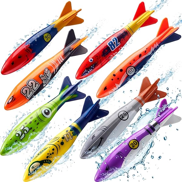 Ensemble de Jouets Fusée Torpille sous-Marine, Plastique Durable et Sûr pour Piscine, 4 Pièces, Couleurs Vives