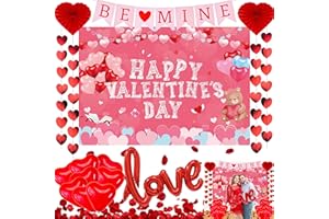 Abitoncc Valentine's Day Decorations, Valentines Day Backdrop, Be Mine Banner, Love Foil Balloon for Wedding Anniversary Background Valentines Photo Backdrop for Valentine Decorations