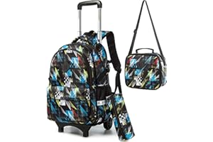 HTgroce Cartable a roulettes garçon, Requin Sac Roulette Enfant étui à Crayons boîte à Lunch Cartable Roulette Cartables Scolaires pour Enfants.