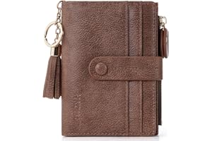 HKCLUF Geldbörse Damen Kleine, Geldbeutel Frauen Leder, RFID Portemonnaie Brieftasche Münzfach mit Quaste Damengeldbörsen Reißverschluss Viele Fächer Braune Erdfarbe