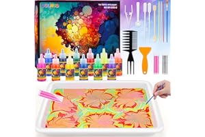 GOLMUD 12 Colour Water Marbling Paint Kit for Kids, Art and Craft Kits for Girls and Boys,Paint Craft Kits Creative Toys Birthday Gift for Kids 6 7 8 9 10 11 12 Year Old