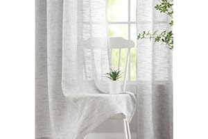 Treatmentex Cortinas Dormitorio y Salon, Visillos Salon Translúcidos 2 Piezas 136x245cm, Textura de Lino Gris Transparente con Ojales para Oficina, Habitación, Comedor