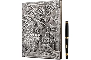 LYNX Carnet de Notes/Journal DND, Notebook Unique de 200 Pages avec Dragon en Silver 3D en Relief sur Faux Cuir - Pour Donjons et Dragons/Dungeons & Dragons/D&D. Cadeau Accessoires JdR pour MJ