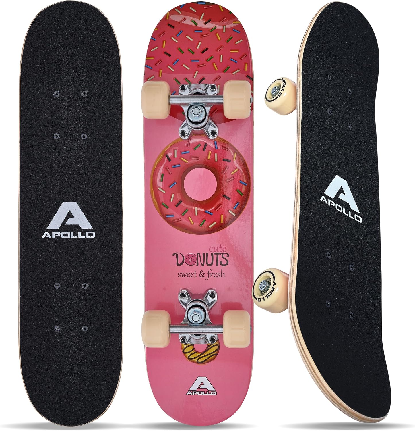 Apollo Skateboard Niño, Monopatín Niño con Cojinetes ABEC 3 y Ejes de Aluminio, Skate Completo con Diseños Geniales, Monopatines para Niños a Partir de 3 Años