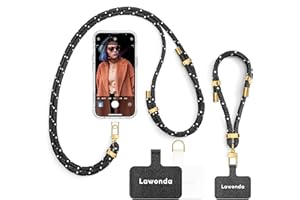 Lawonda Universal Handykette geeignet für alle Smartphones, Kette zum Umhängen um Hals & Handgelenk, Pad mit Kordel, Smartphonekette für Unterwegs, Handyband mit 2er Ersatz Einlage Schwarz