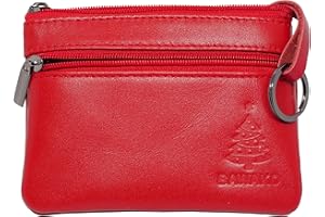 BAWAKO Étui à clés en cuir véritable édition spéciale, étui à clés pour femme, homme, enfant, porte-monnaie compact fait à la main spécial, rouge, Weihnachtsbaum M, Poche pour carte d'identité
