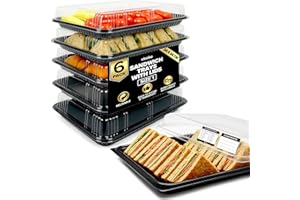ebake Pack of 6 Sandwich Platter Trays with Lids - Reusable Buffet Trays for Catering, Parties, Events and Birthdays - 34 x 24 x 7.5cm