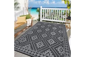 ‎ENYHOM Enyhom Outdoor Teppich Wetterfest 150 x 240 cm, Wendbarer Bodenmatte Kunststoff Terrassenteppich Außenteppich UV-beständige RV Camping Balkon Teppich für Patio Strand BBQ Picknick, Schwarz